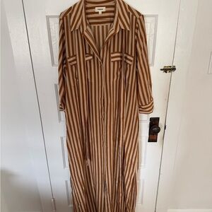 L'AGENCE Brown Striped Long Sleeve Dress